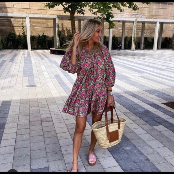 Zara Puff Shoulder Cotton Print Dress NWT - Picture 8 of 16